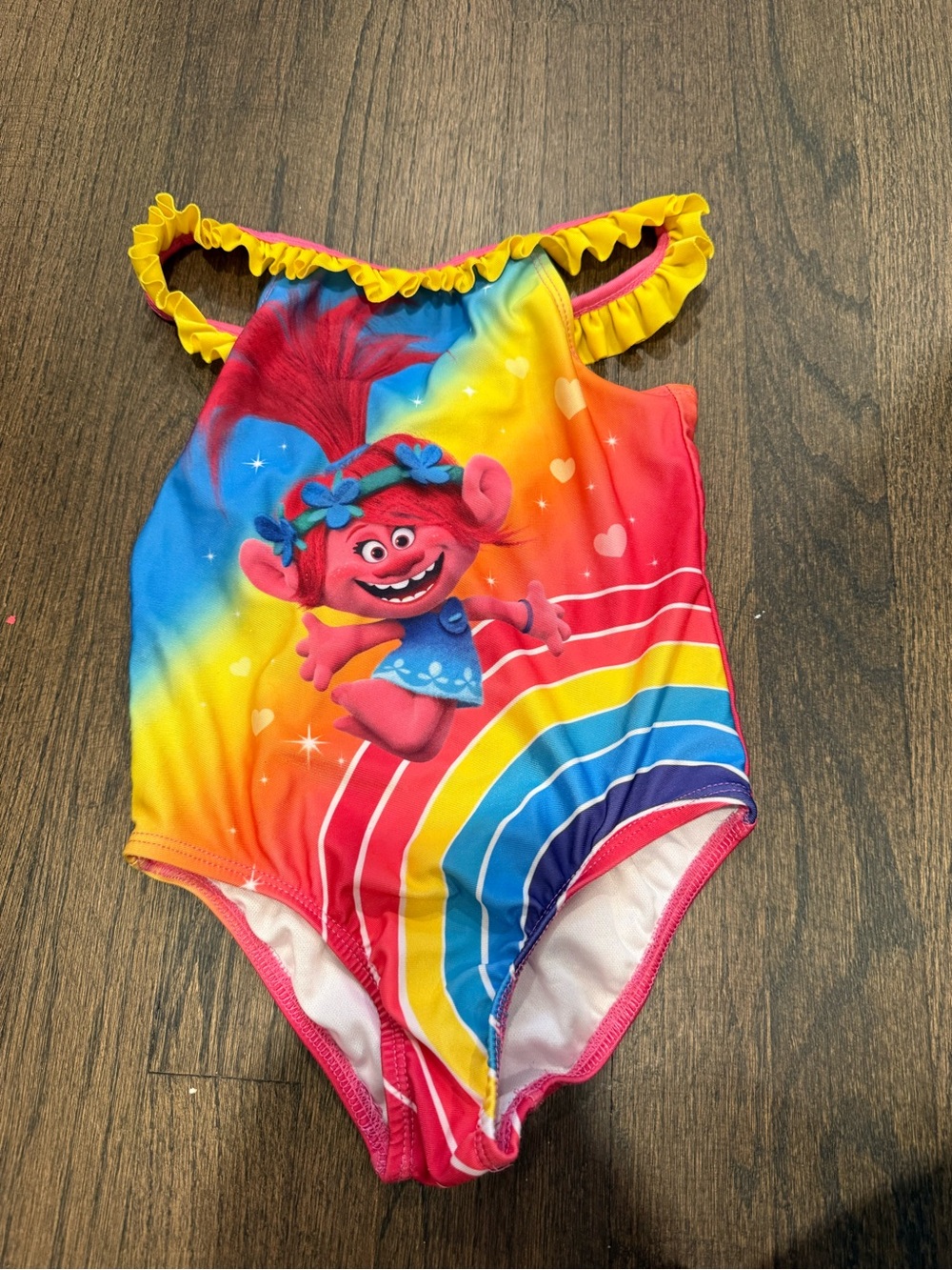Trolls Girls' Rainbow One-Piece Swimsuit - Pink, Yellow, Blue, Purple